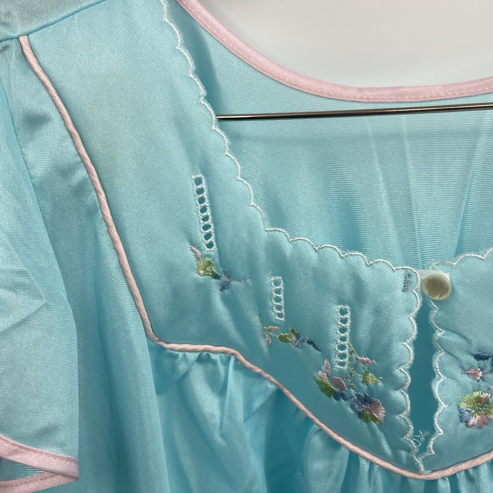 Vintage Nightgown Womens Large Glencraft Embroidered Bodice 80s VTG Blue Sissy