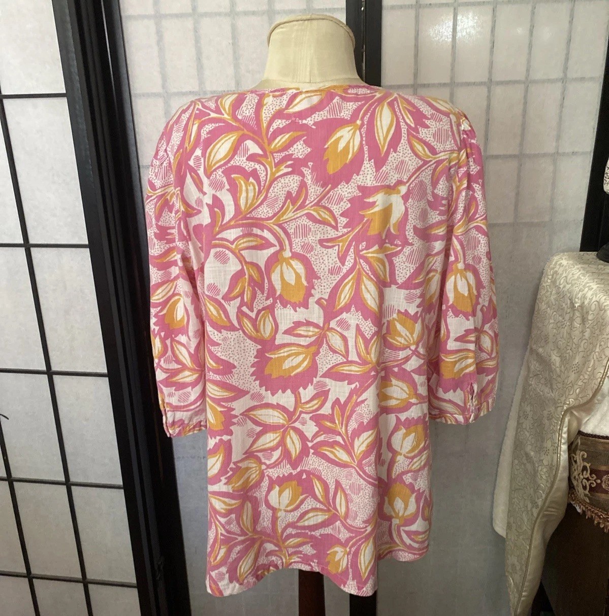 Pappagallo Dora VTG 80s Large BejewelVented Tunic Top/Beach/Resort Wear (Read)