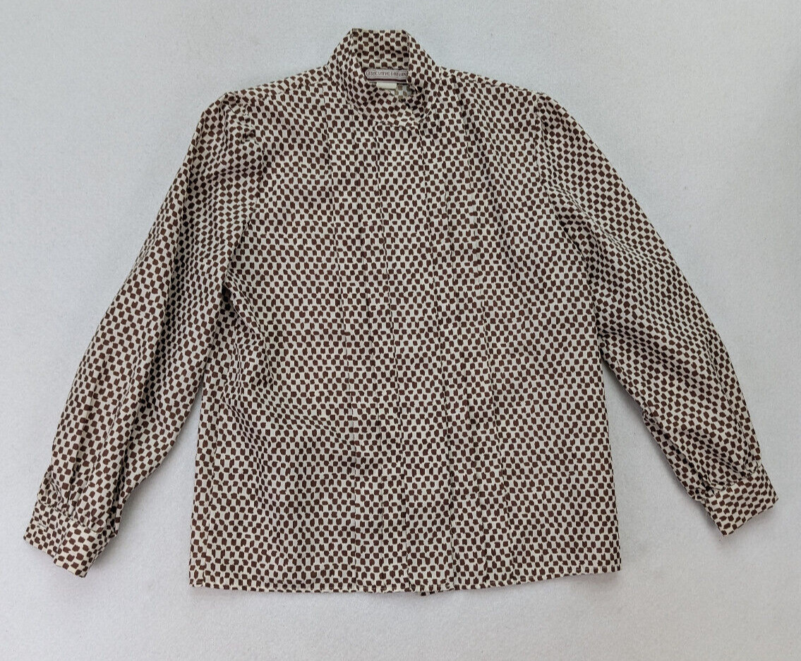 Vintage 70s 80s Women’s Top Blouse Size 10 Executive Dressing Pleated Brown