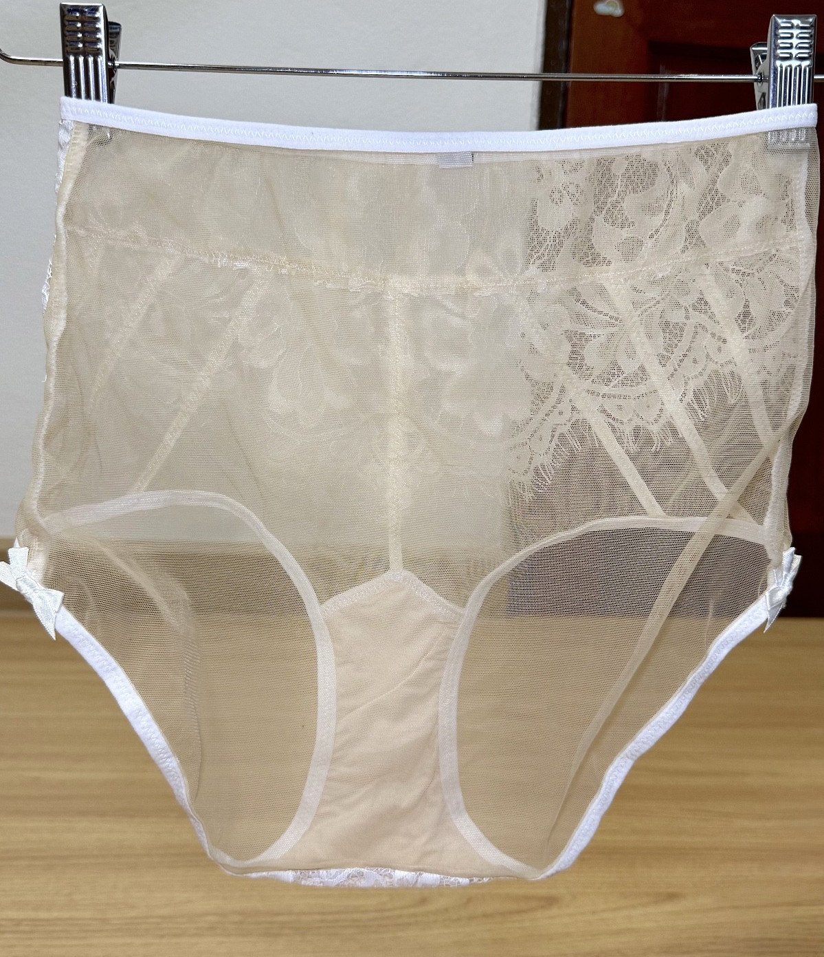 VTG Sheer Light Polyester Granny Panties Nylon Floral Lace Sissy Brief W. 28-30″