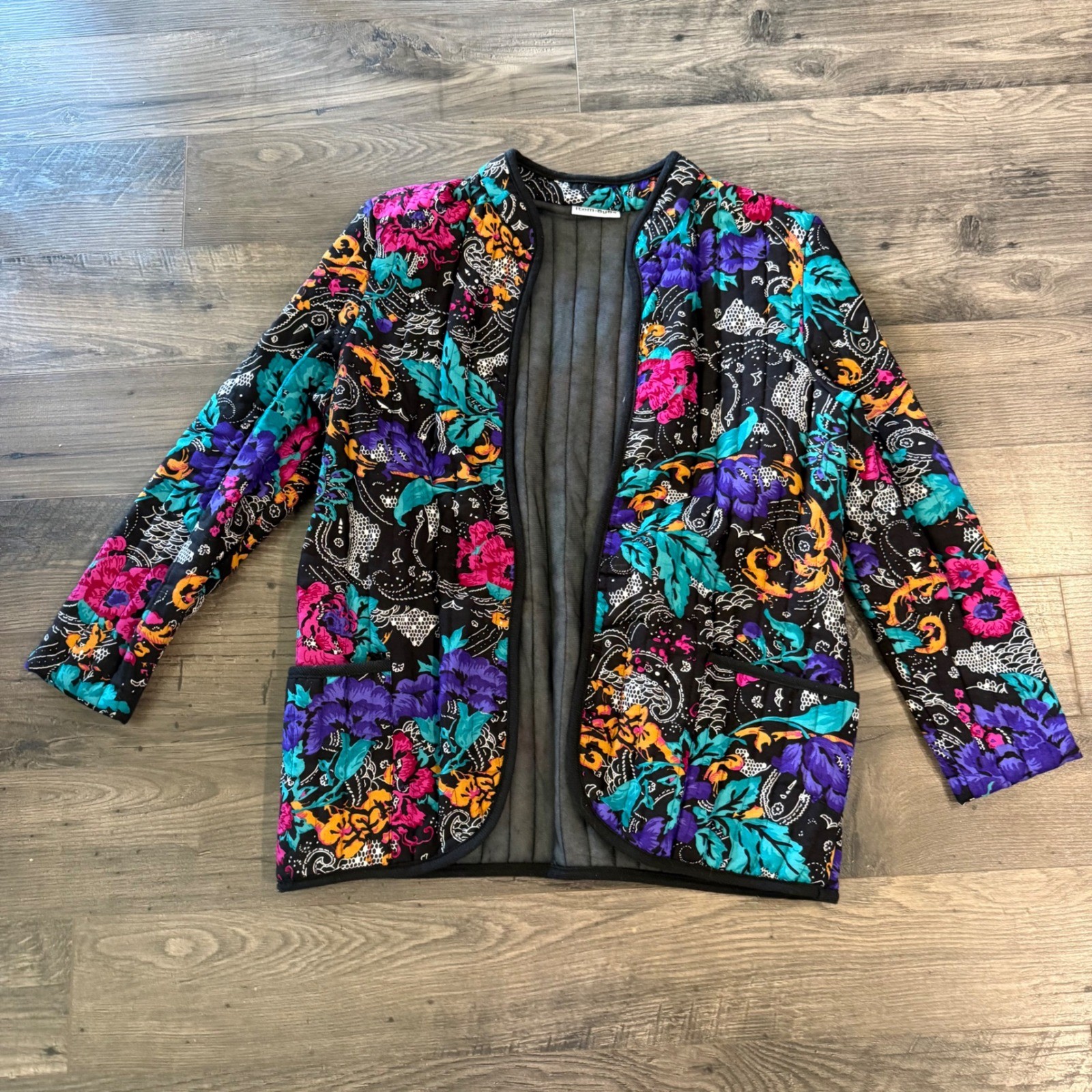 Item-Eyes Vintage Quilted Floral Paisley Open Front Jacket Womens Medium USA