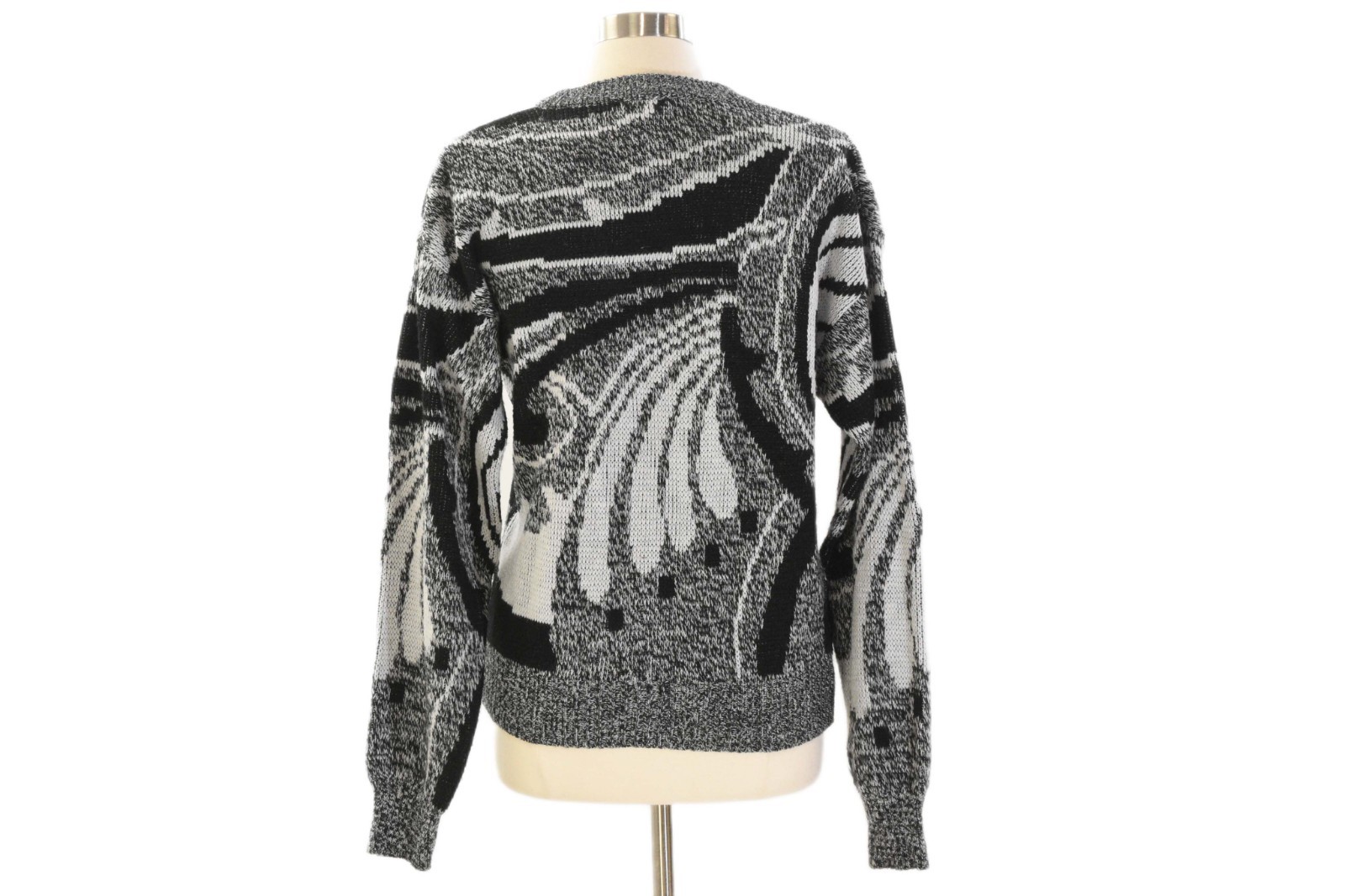 80s Vintage Art Deco Sweater Womens L Relaxed Fit Black White Heather Gray