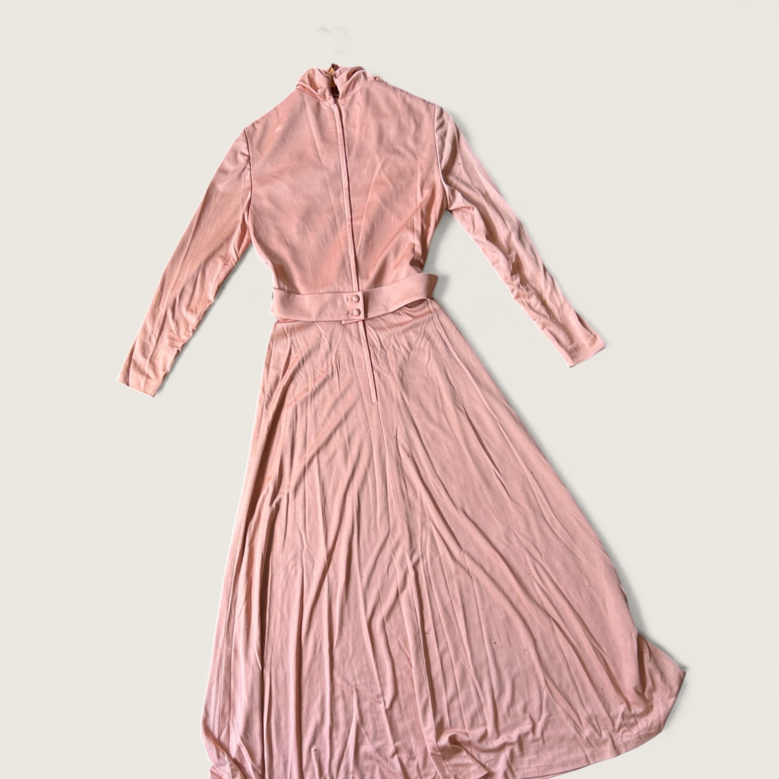 Vintage 1970s Lilli Diamond California Peach Pink Maxi Dress Belted Size 10