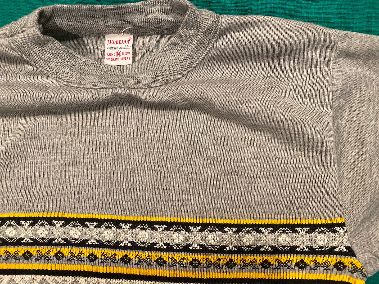 VTG 70s Longsleeve Knit T Shirt Small XS Gray Yellow Black Striped Donmoor