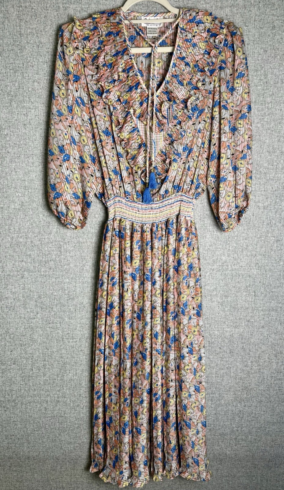 Indigo Lites Vintage 70s Pink Blue Georgette Polyester Totem Maxi Dress Sm/M
