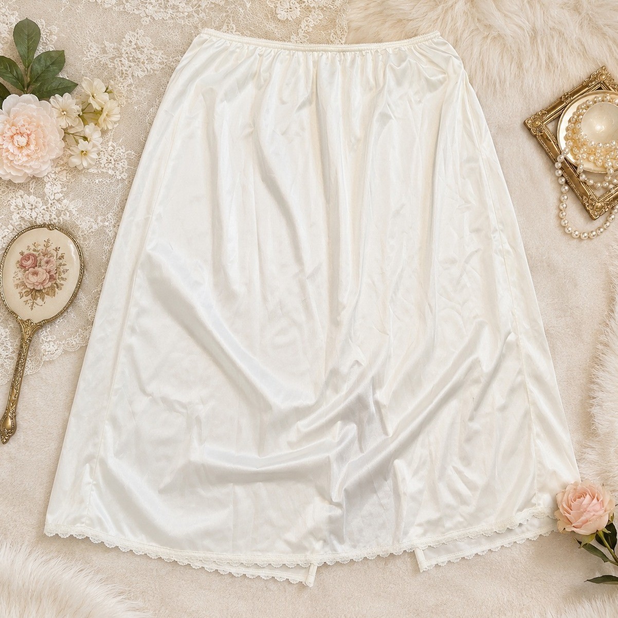 Warners Vintage White Antron III Nylon Lace Trim Half Slip Skirt size Large