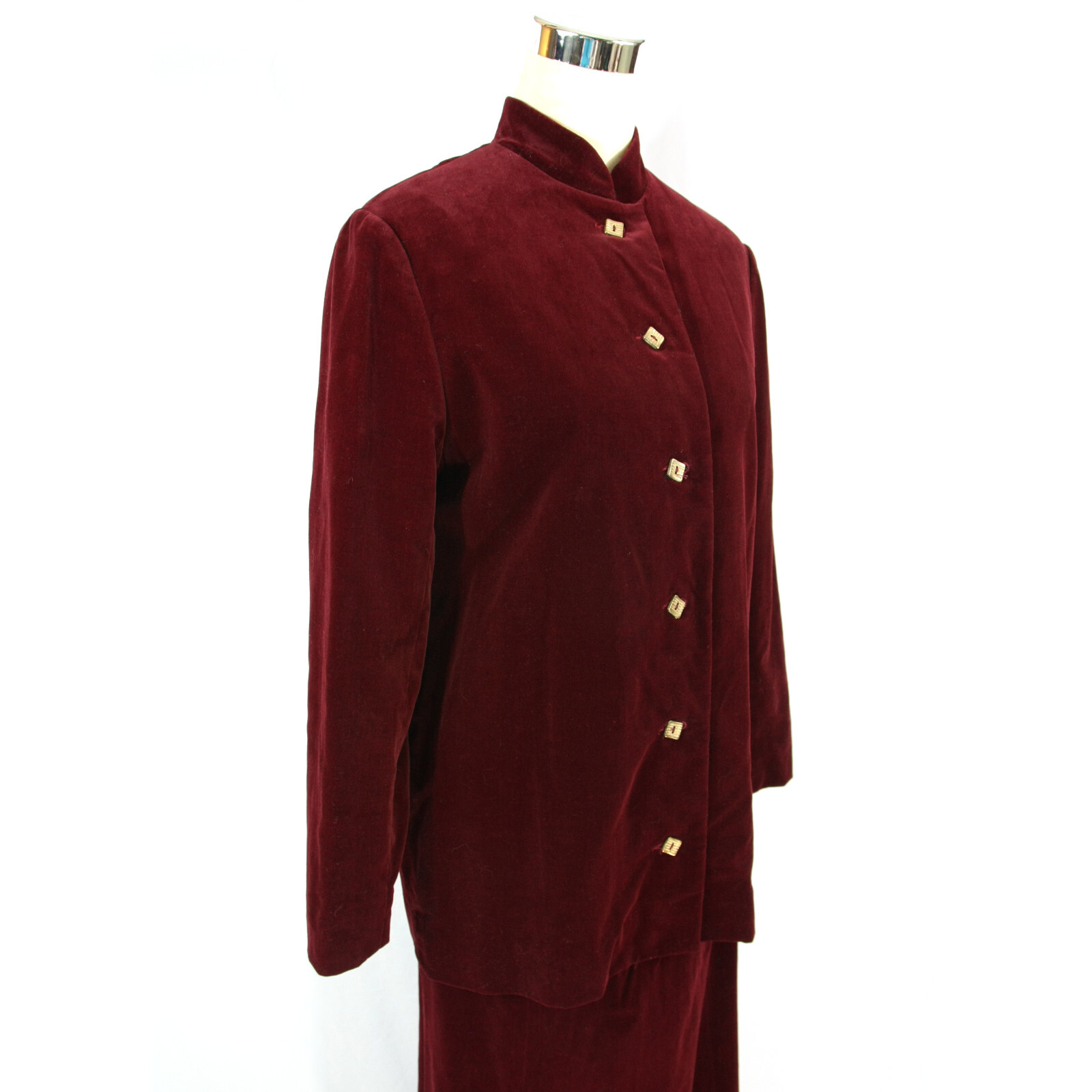 Vintage Anjac Needleman Mandarin Collar Velvet Skirt Suit Jacket Blazer S 1960s