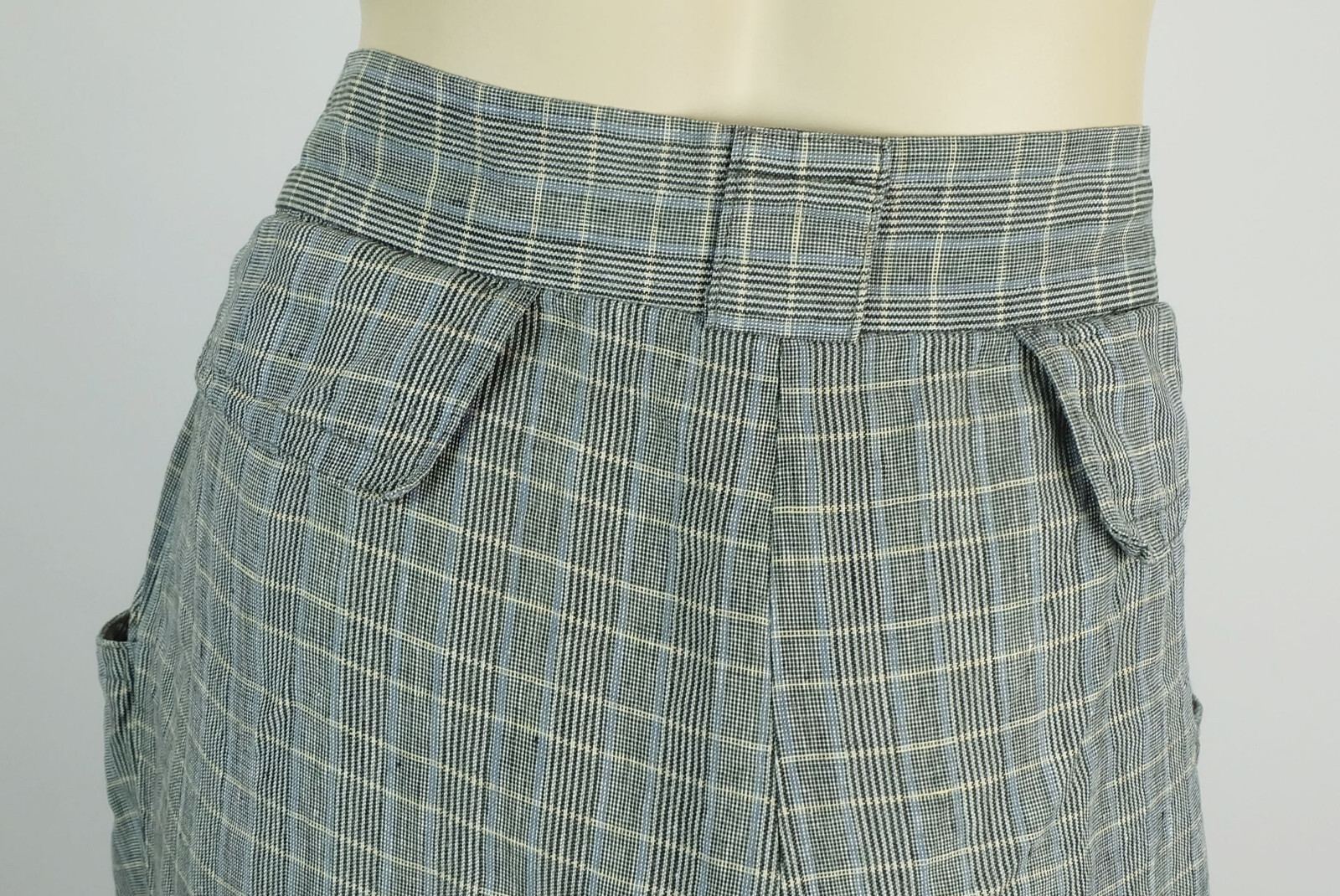 Vintage 1980s Linen Pants RENE LEZARD Plaid Cuffed Wide Leg Pants 38/40