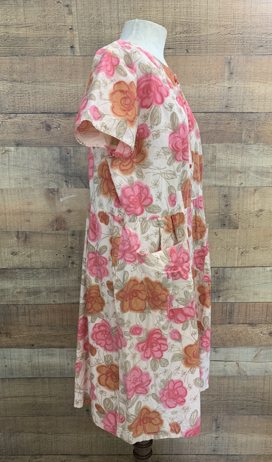 Vintage 1950’s Cotton Button Front Floral Dress Bust 44”/38”Waist