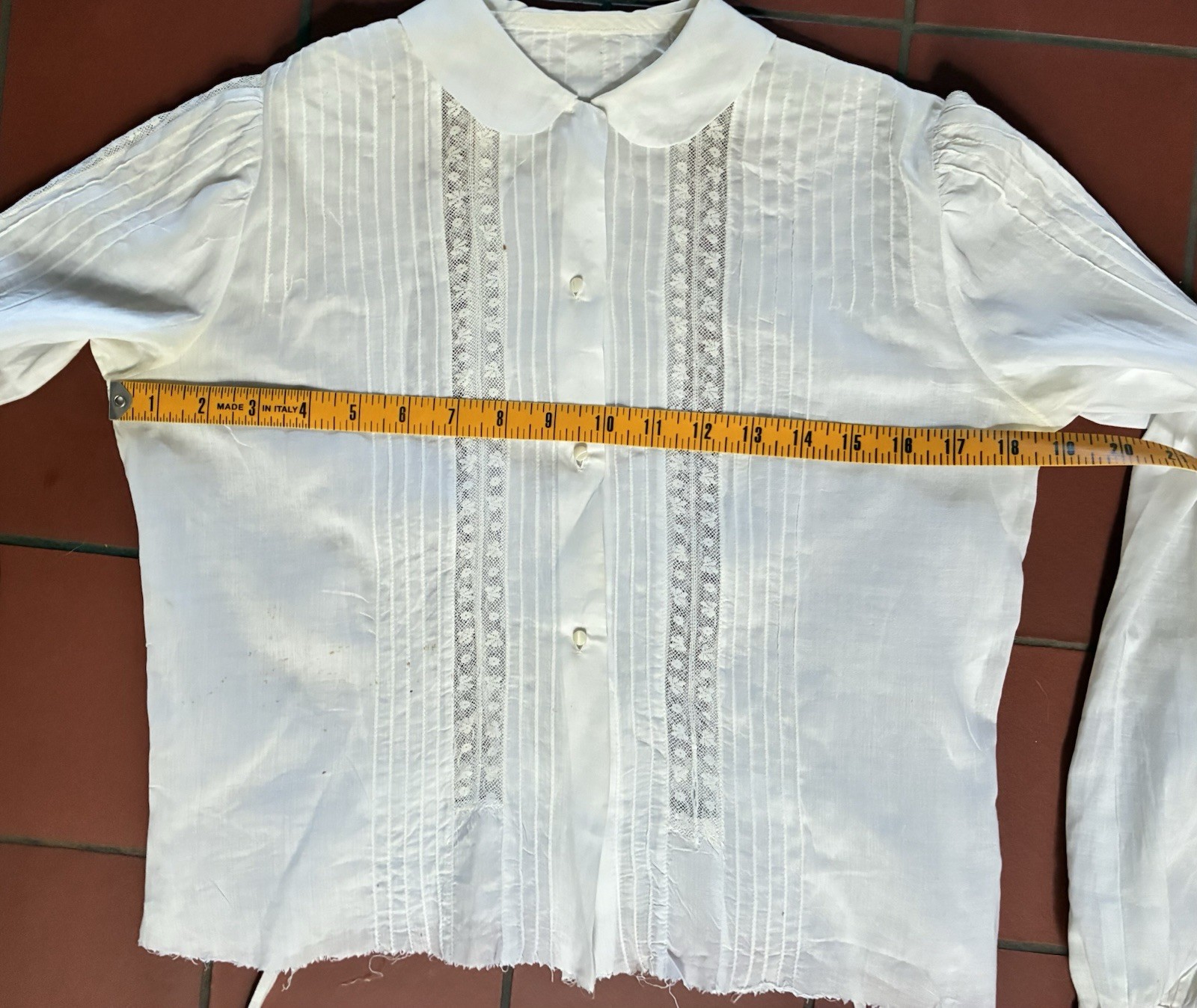 Vintage Handmade 40s White Pintuck Lace Button Up Blouse Top Size M