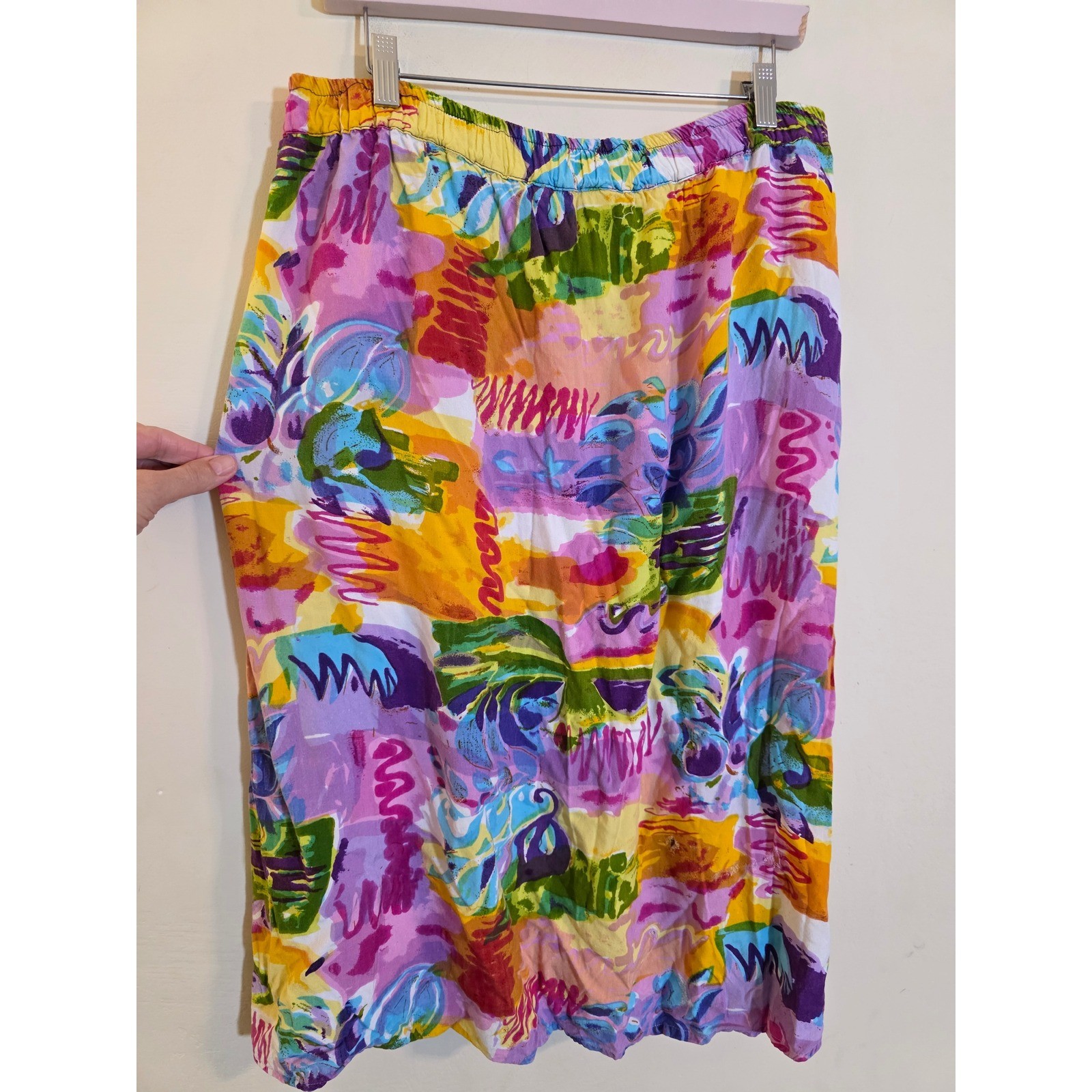 Vintage Art To Wear Boho Abstract Painterly Print Midi Skirt Multi-Color L