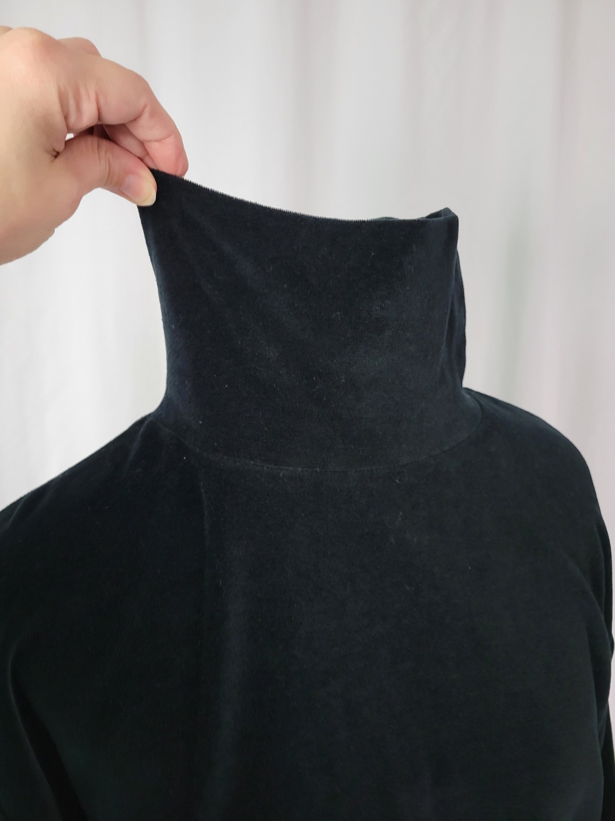 Vintage FADS Black Knit Velvet Turtleneck Dress w Elastic Waist Size PL