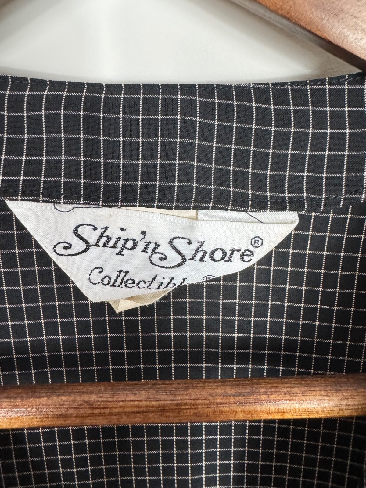 Ship 'n Shore Black White Plaid Vintage Blouse, Marked Size 14, Size L