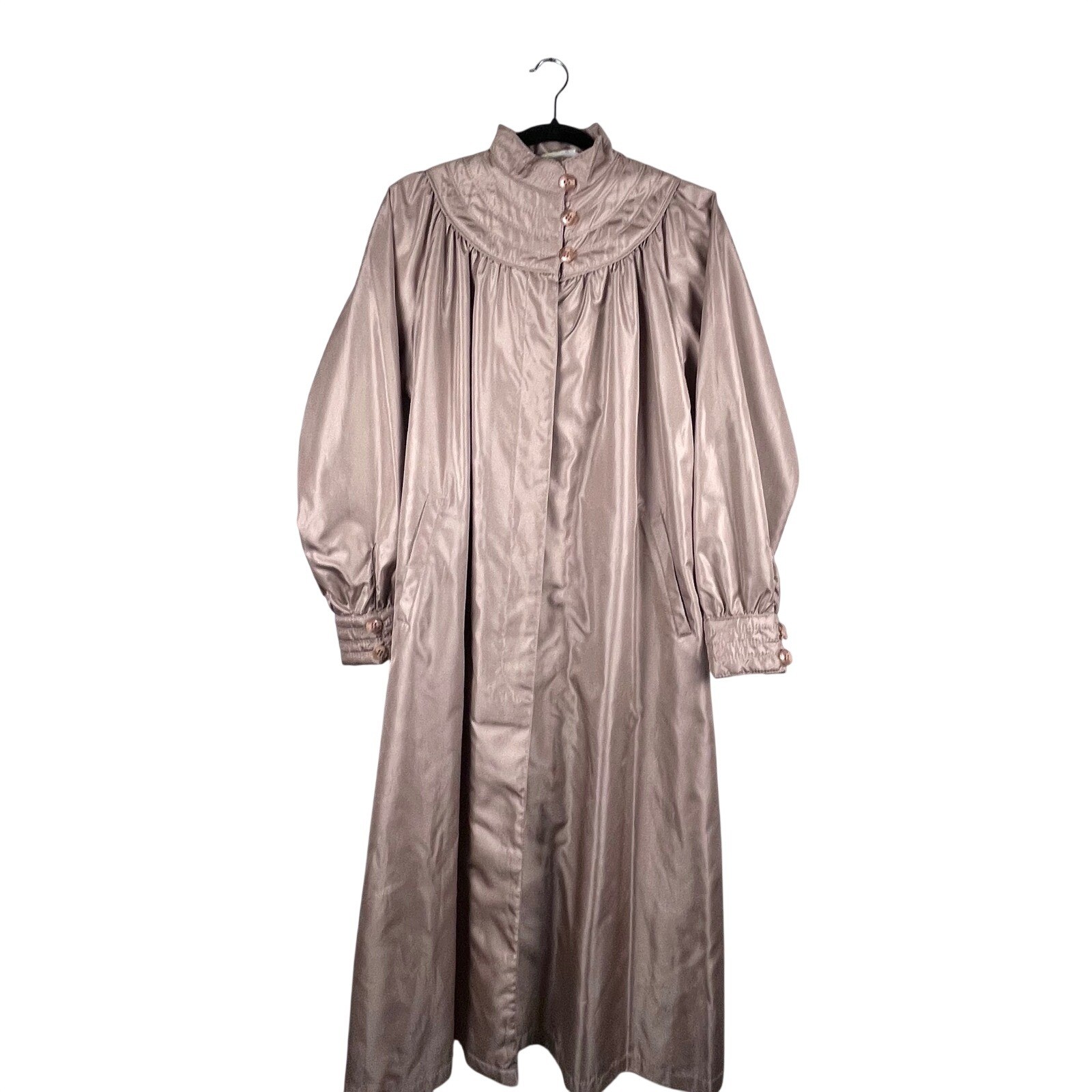 Vintage Foxland by Larson Taupe Belted Trench Coat Puff Sleeve Long Coat