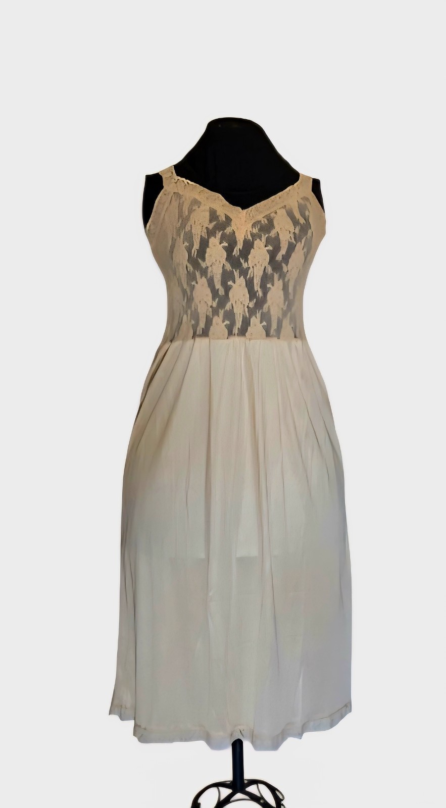 1960s VANITY FAIR Beige Stretch Bodice Nylon Dress Slip With Lace Trim Size 36