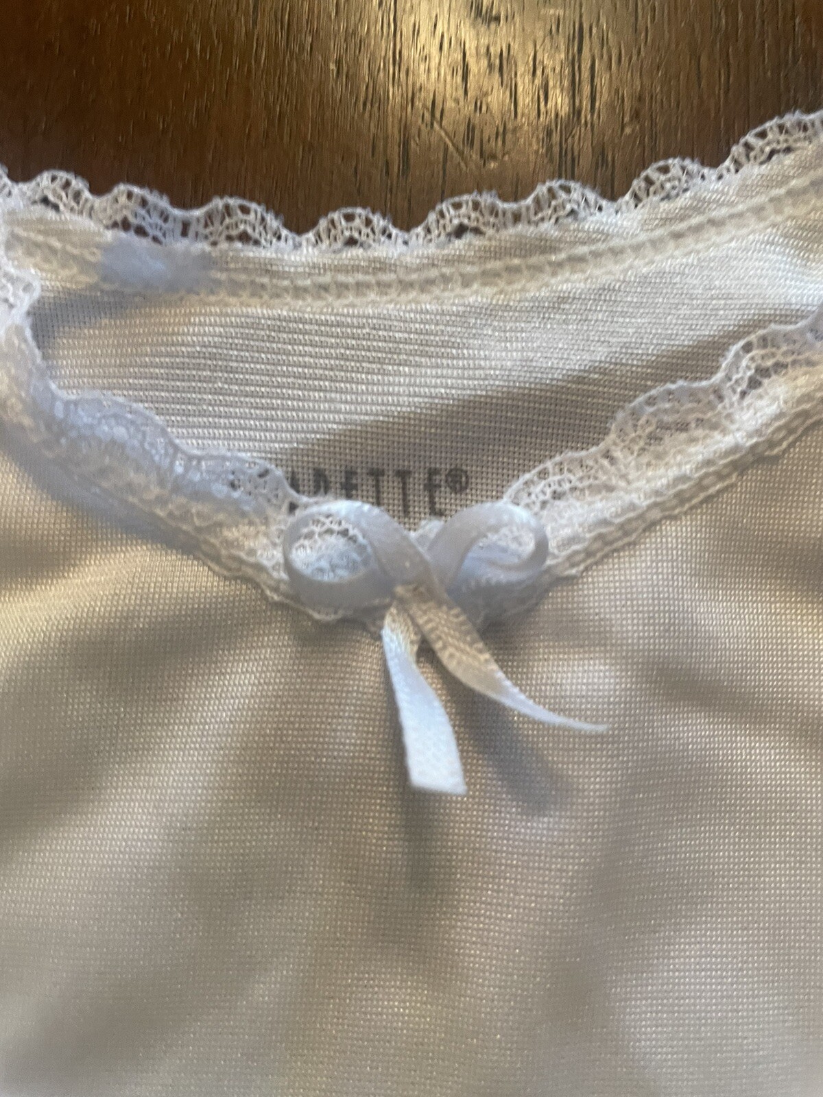 Vintage Vasserette V-Neck Cami Top Lace Trim Size Large White 100% Nylon Stretch