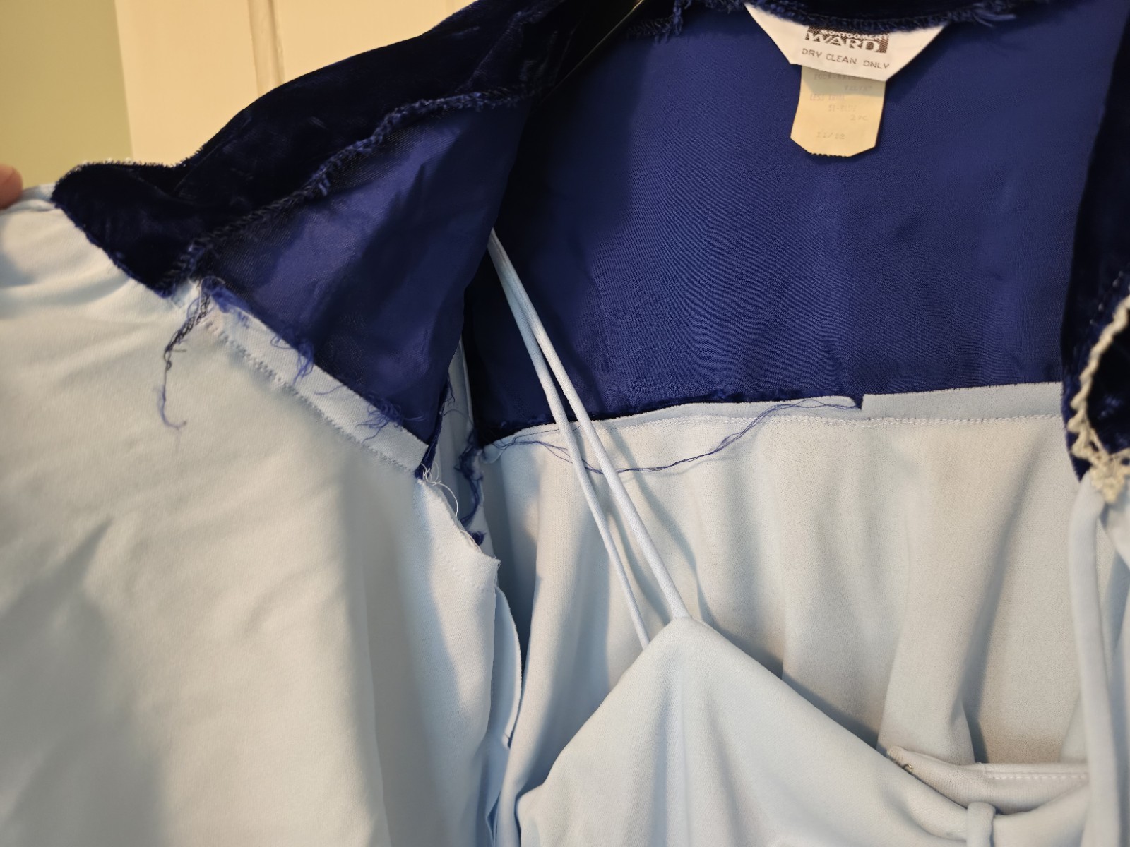 Vintage Montgomery Ward Rayon Velvet Blue 2 Piece Dress – See Tag For Size