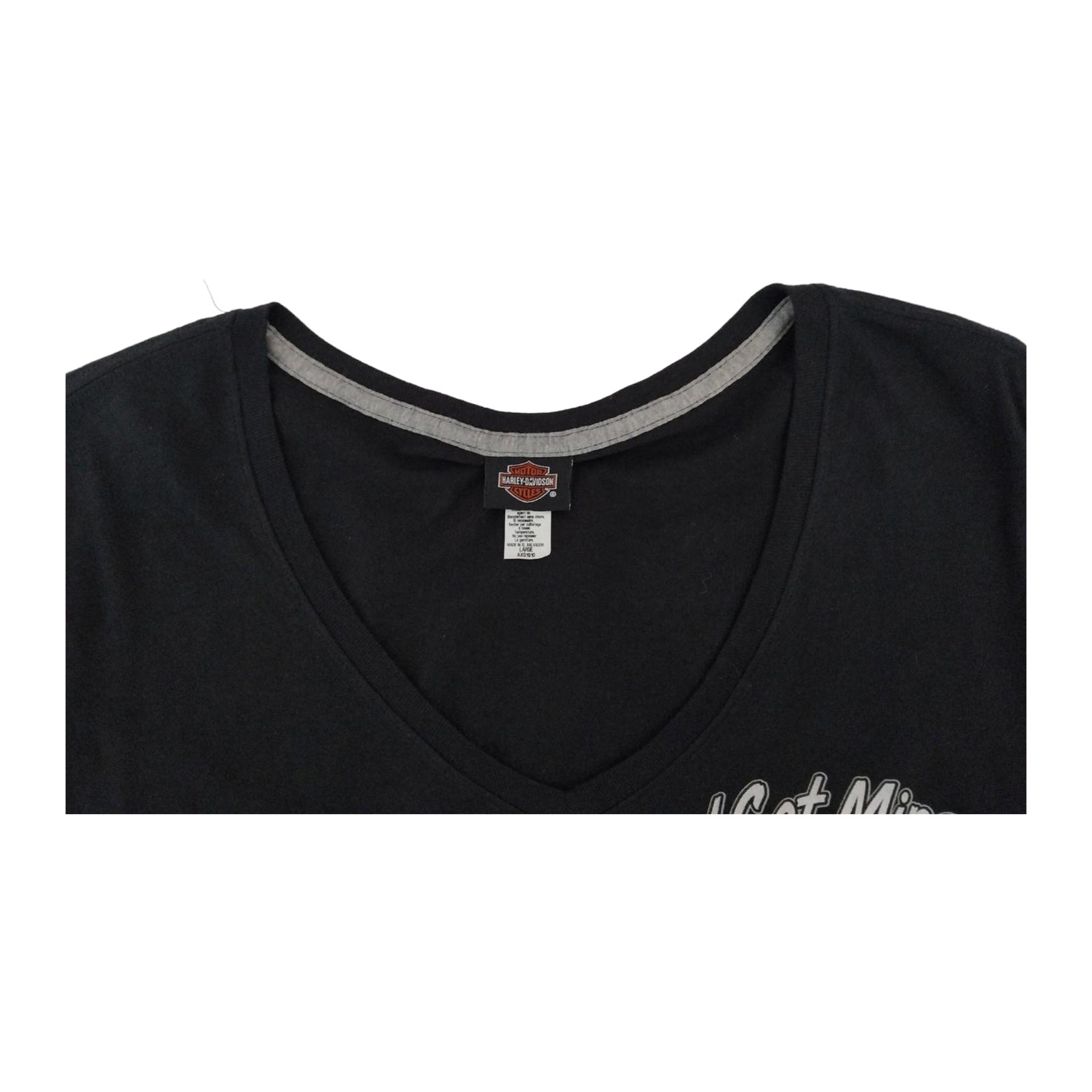 Harley Davidson Women’s Deep V Neck Short Sleeve T Shirt Black L