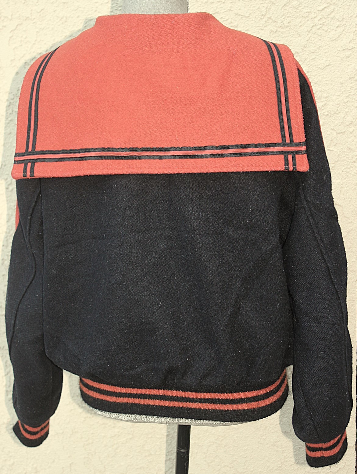 Vtg Butwin Lettermans Jacket Wool Black & Orange Sailor Collar Sz M? check meas.