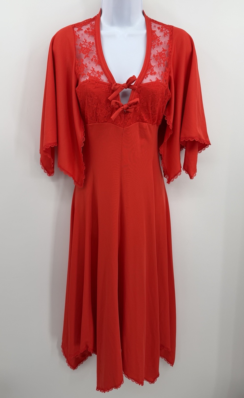 Vtg 1970s Jody T of California Dress Lace Flowy Boho Orange Empire Waist Size 5