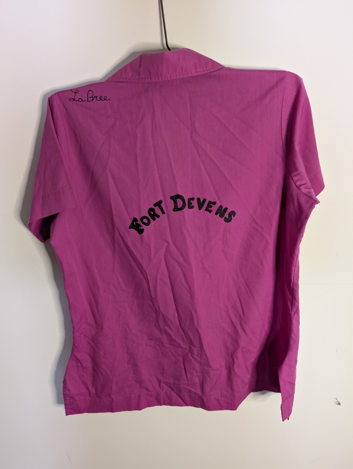 VTG 60s Fort Devens MWBA Bowling Shirt King Louie Women Pink Military Size 36