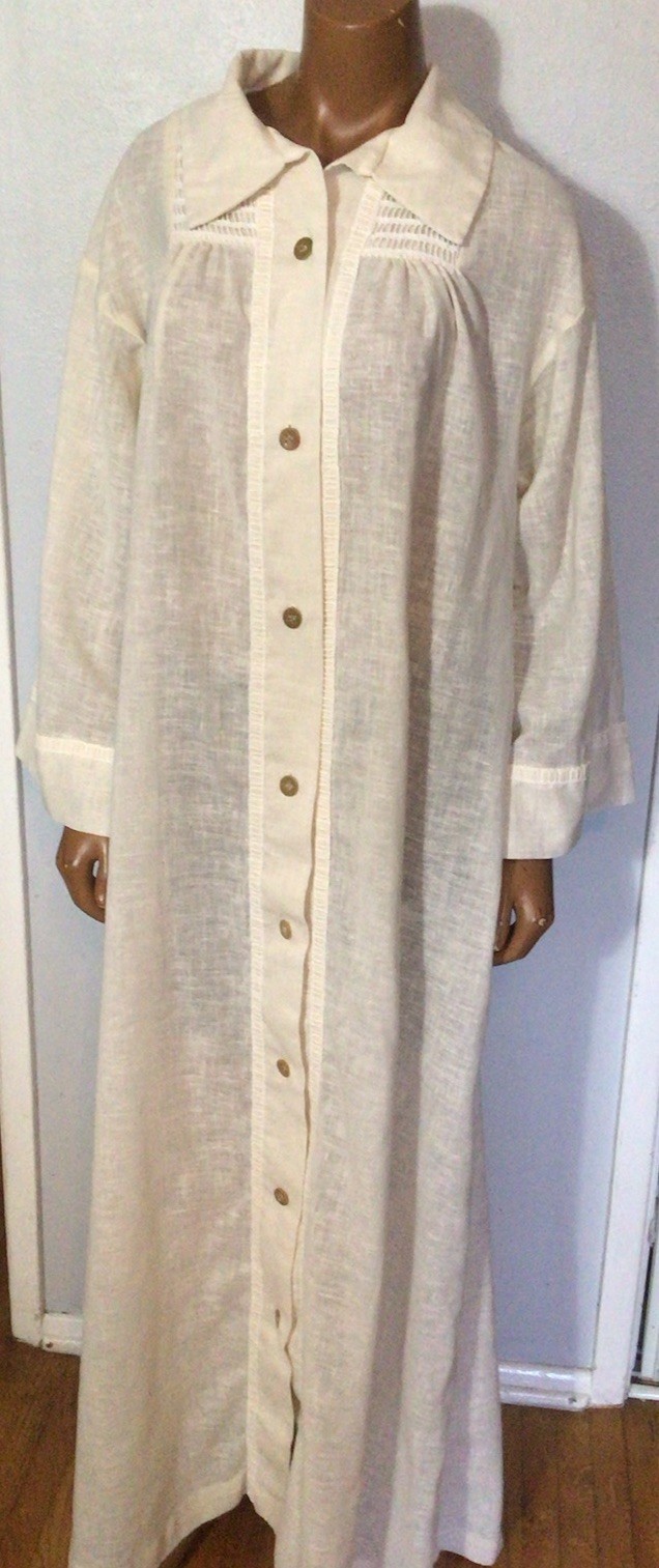 Vintage 70’s Button Front Hippie Maxi Caftan Robe Lounge Dress Size 13