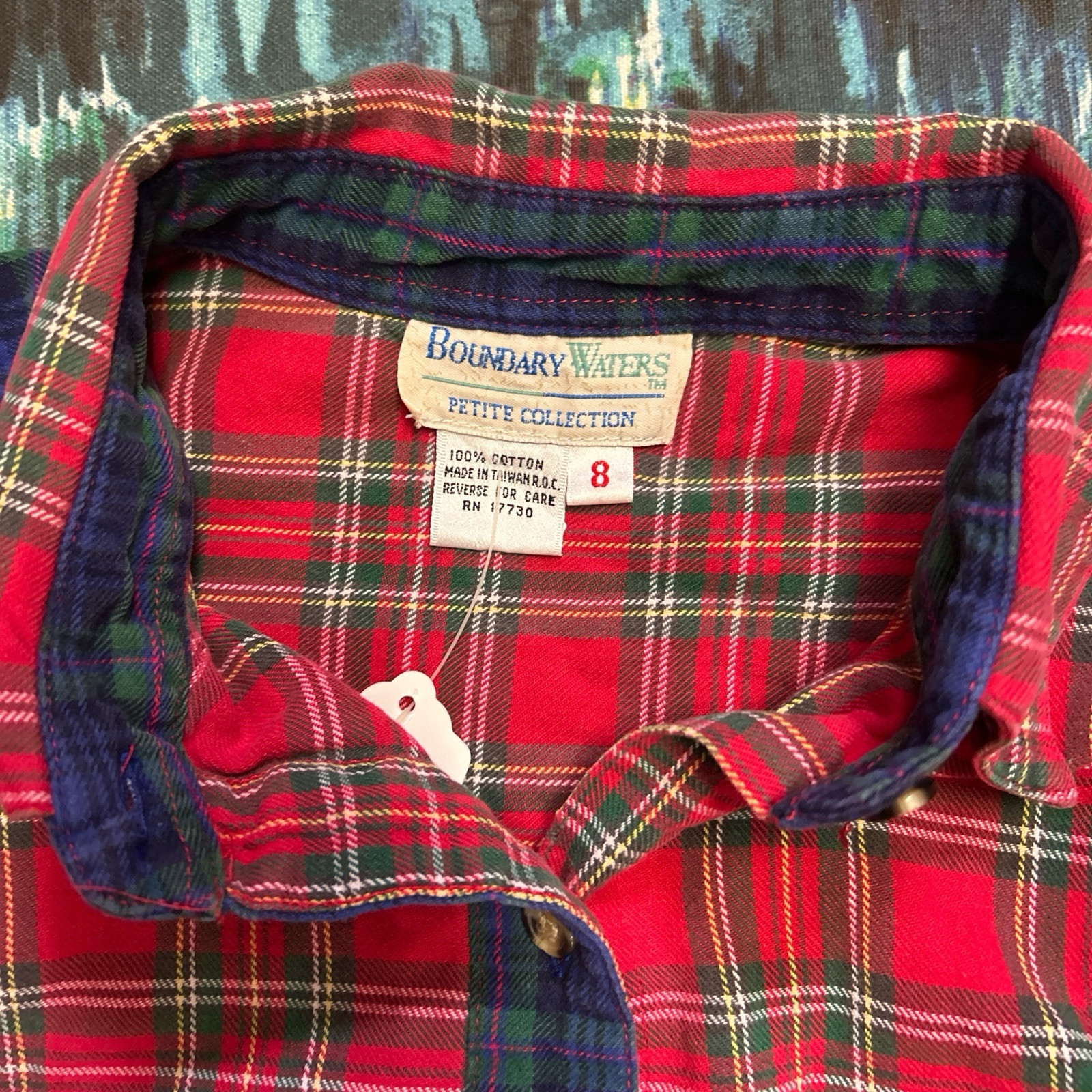 Vintage 80s Boundary Waters Flannel Shirt Contrast Patchwork Size 8 Women’s