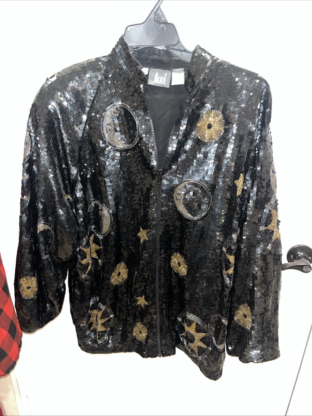VTG Modi Women’s Sequin Stars Sun and Moons Jacket One Size Euc Oversized