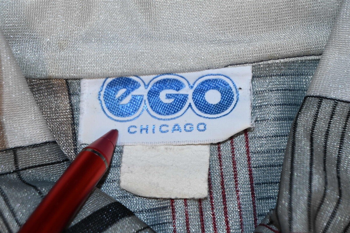 vtg 70s EGO CHICAGO GEOMETRIC NYLON BUTTON DOWN DISCO SHIRT WOMEN’S MEDIUM M