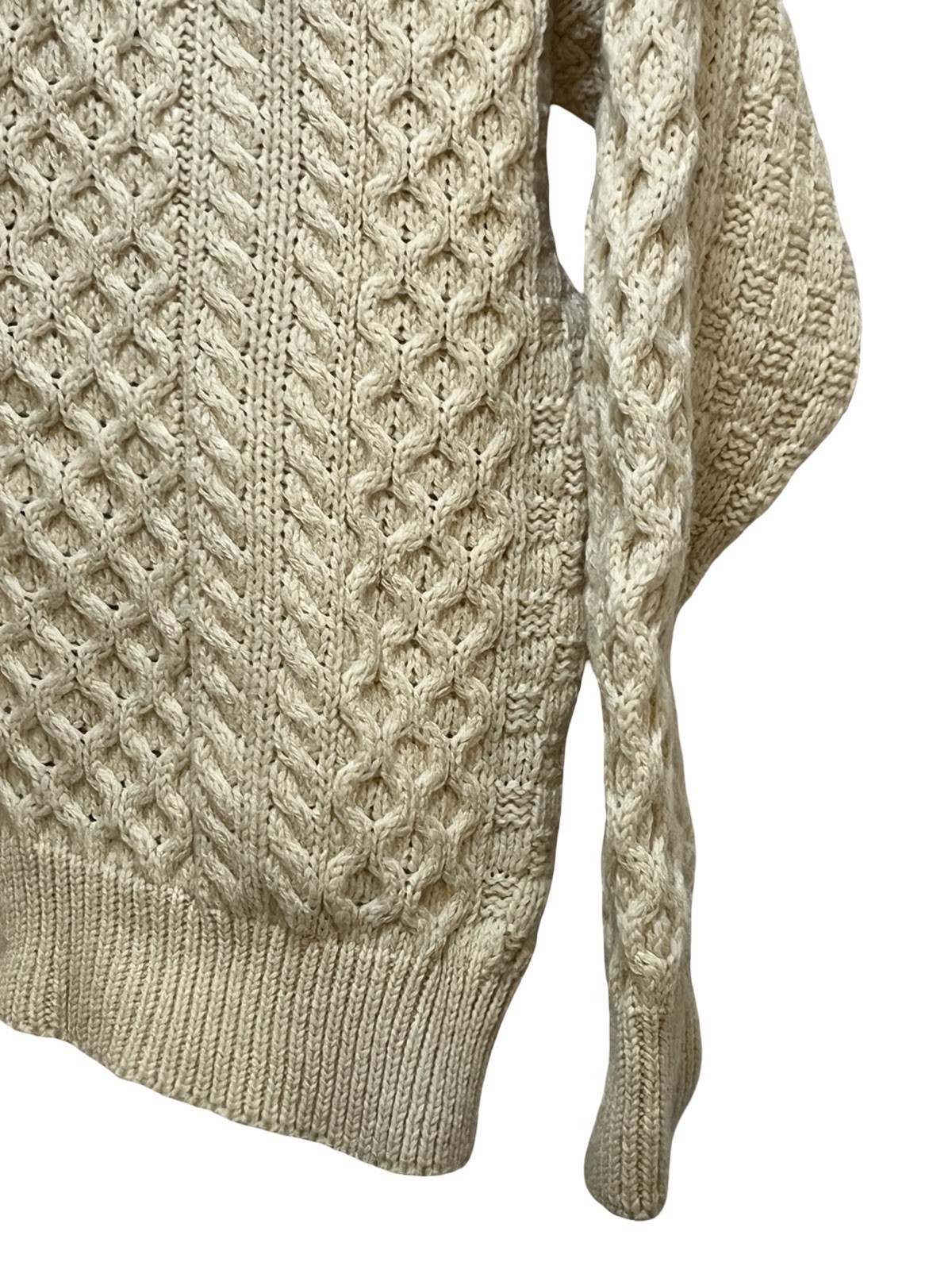 Quills Woolen Irish Fisherman Sweater Cable Knit, 100% Wool, Vintage, Ireland