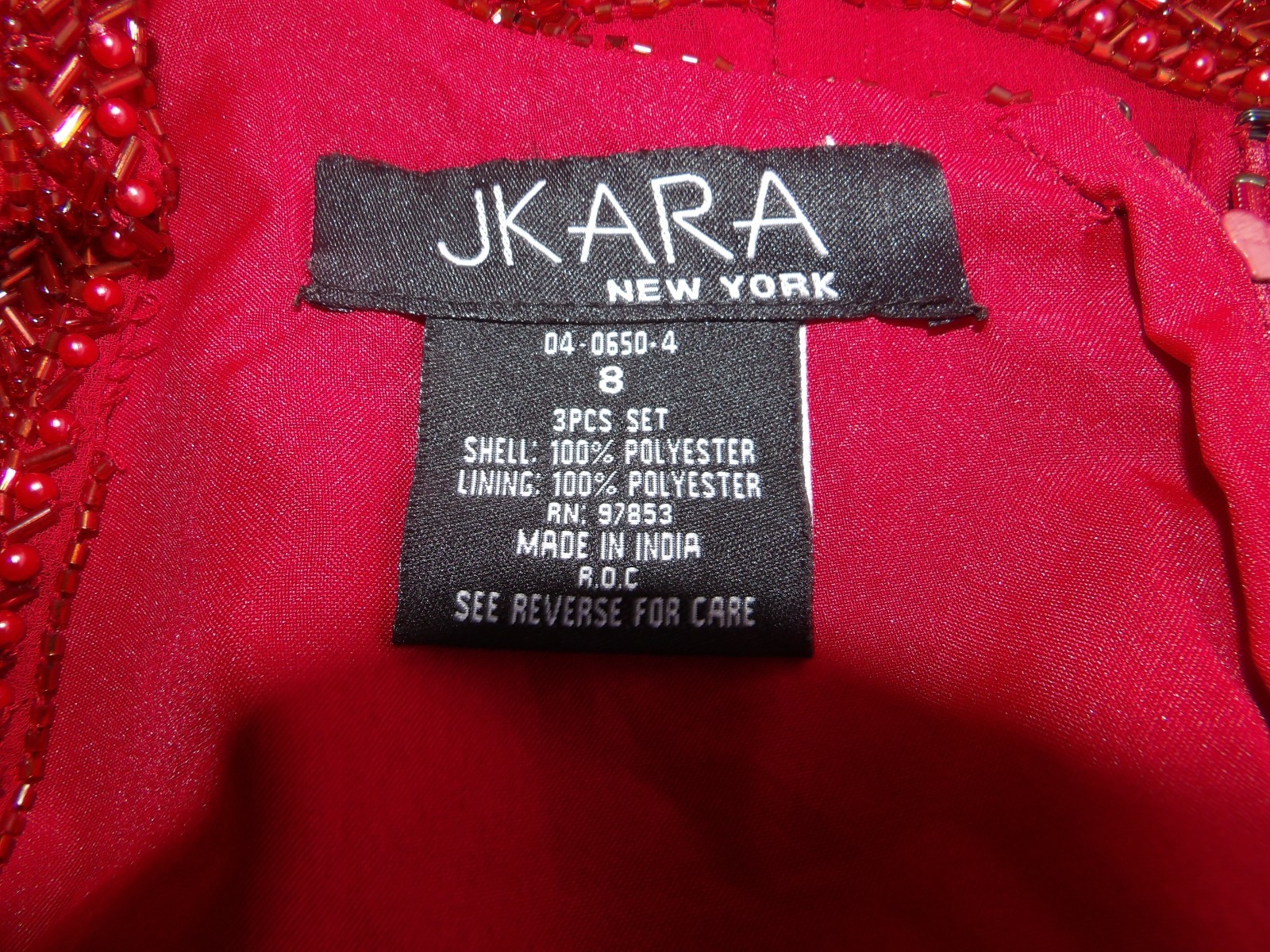 JKARA New York 8 M Cardigan Topper Jacket Tank Top Red Sheer Beaded Vtg 90s Retr