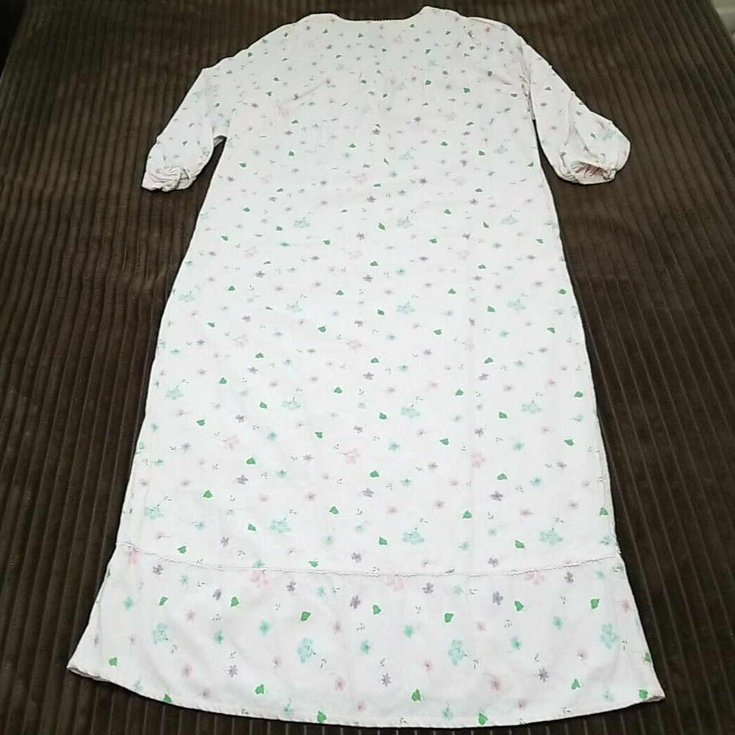 Vtg Sears Roebuck Long Flannel Nightgown Womens L 16-18 Pink Floral Granny 70s