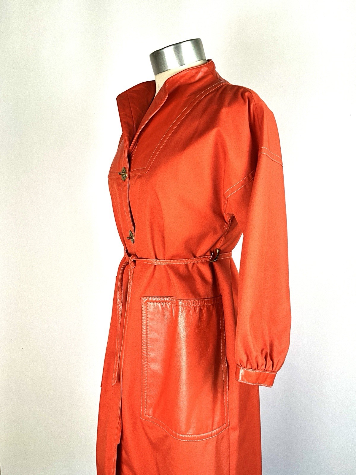 Vintage 1960’s Bonnie Cashin Sills Tangerine Canvas Coat w Big Leather Pocket