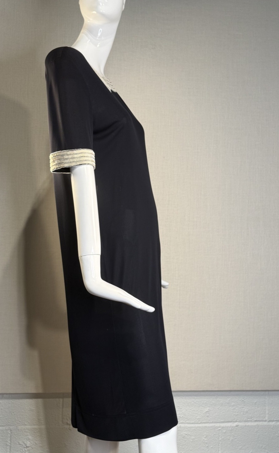 JEAN MUIR * DEEP NAVY Slinky Rayon Knit Cocktail Dress UK 14 US12 , VTG 1980s