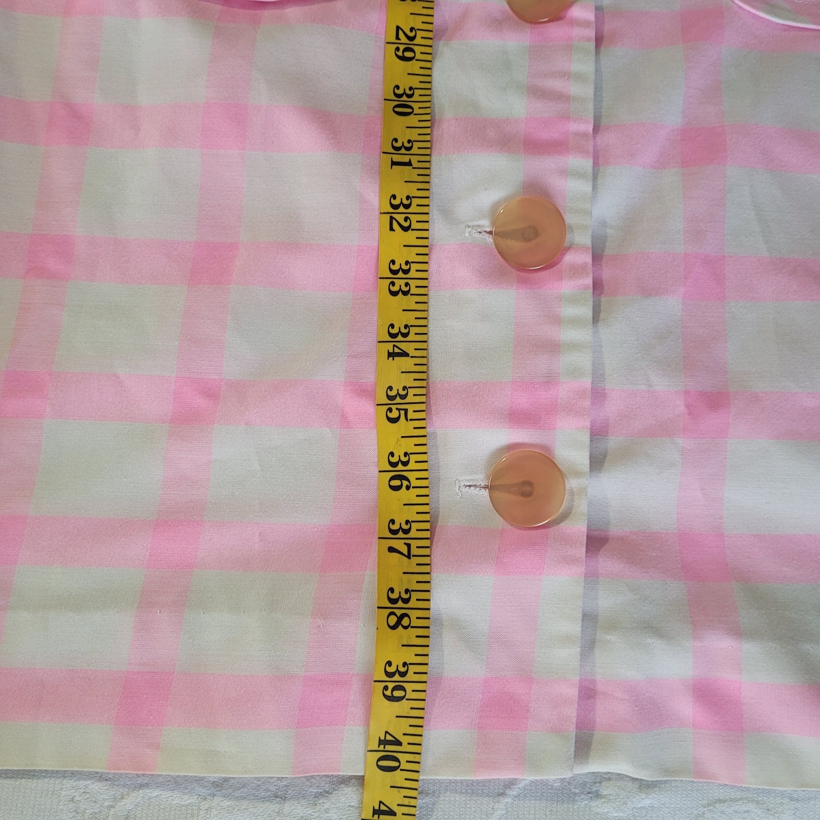 Vintage Stockton Pink Yvory Shirt Dress Gingham Button Up Front Pockets. No Size