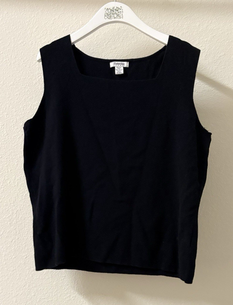 Vintage 90s Hampshire Studios Black Ribbed Knit Tank Square Neck Women’s XL