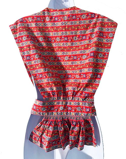 Lawson Of California Vintage 50s Red Floral Cotton Calico Tie Summer Vest Top SM