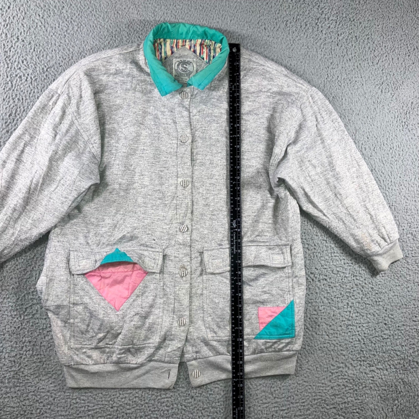 Vintage 80s Current Seen Sweatshirt Jacket Women XL Grey Grandma Eclectic Pastel