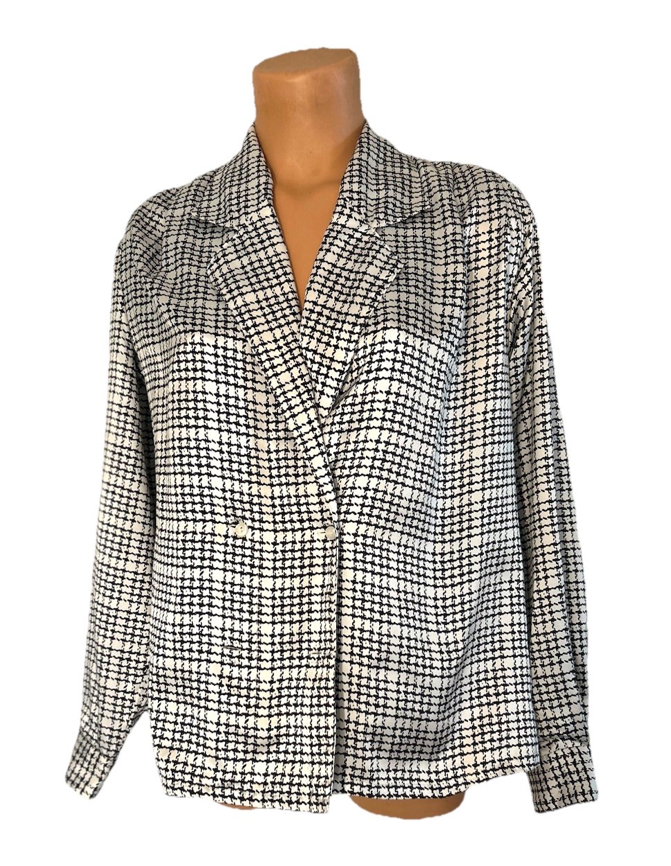 Vtg 90’s Oscar De La Renta Collectibles Black & White Houndstooth Blouse Sz 6