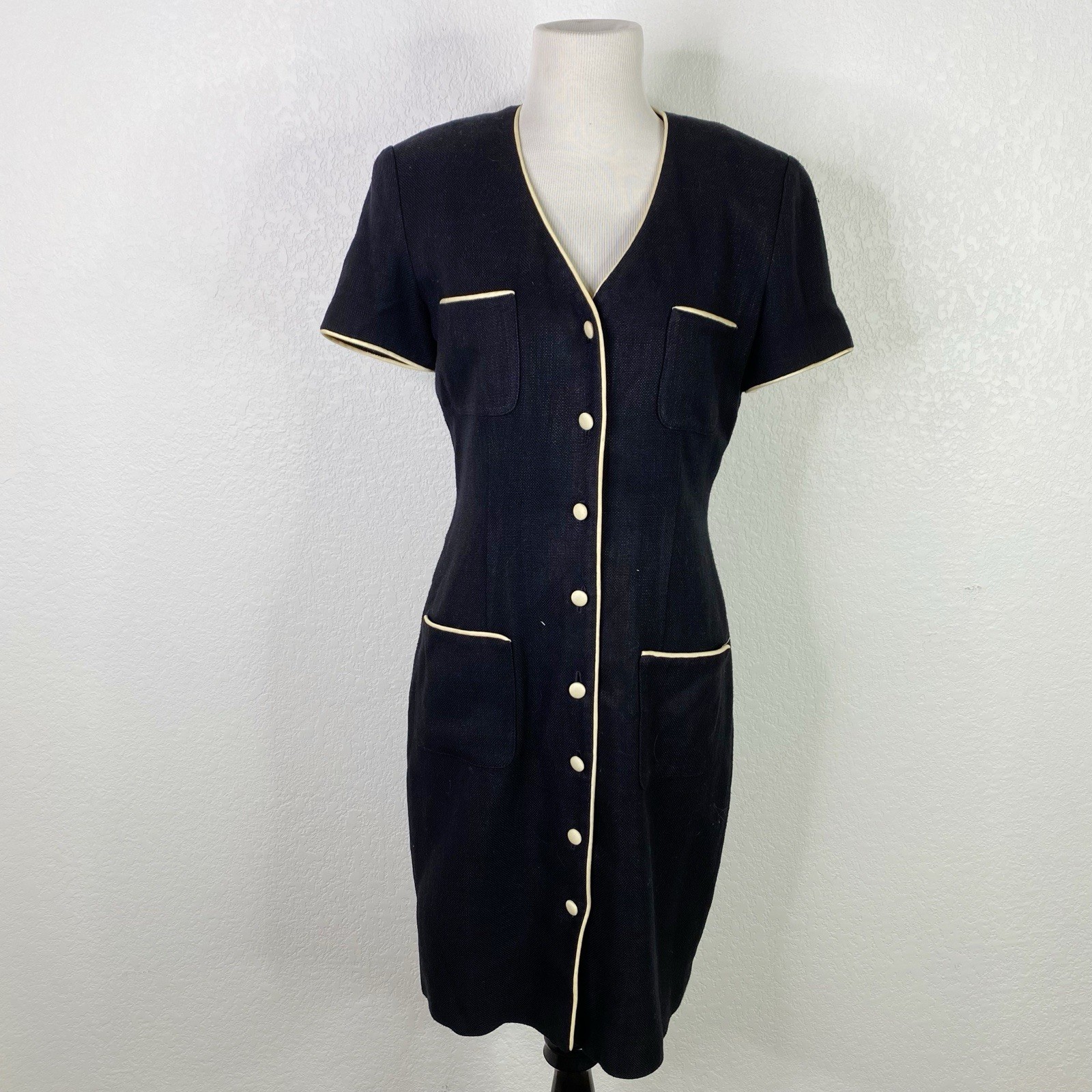 Vintage Donna Ricco New York Women’s Size 6 Black Button Front Sheath Dress
