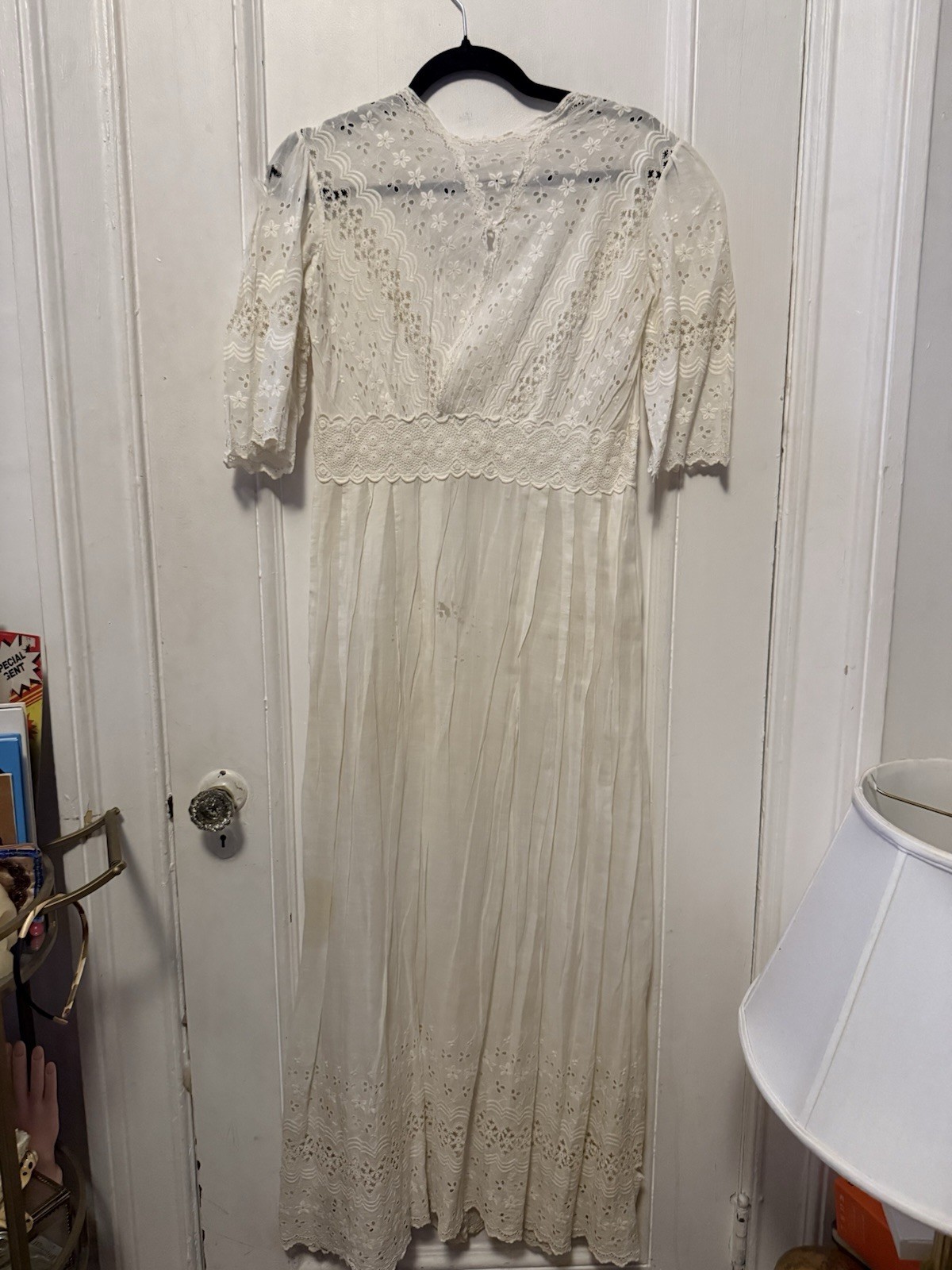 Antique Edwardian White Irish Lace Eyelet Cotton Lawn Lingerie Tea Summer Dress
