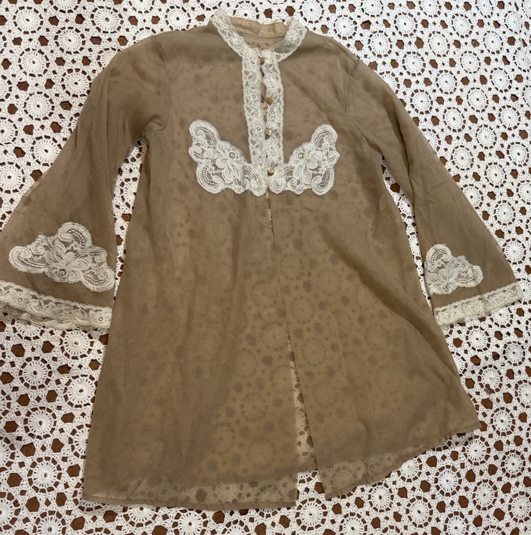 Vtg 60s 70s Gilead Sexy Nylon Lace peignoir Sheer Coverup Romantic Lounge As Is