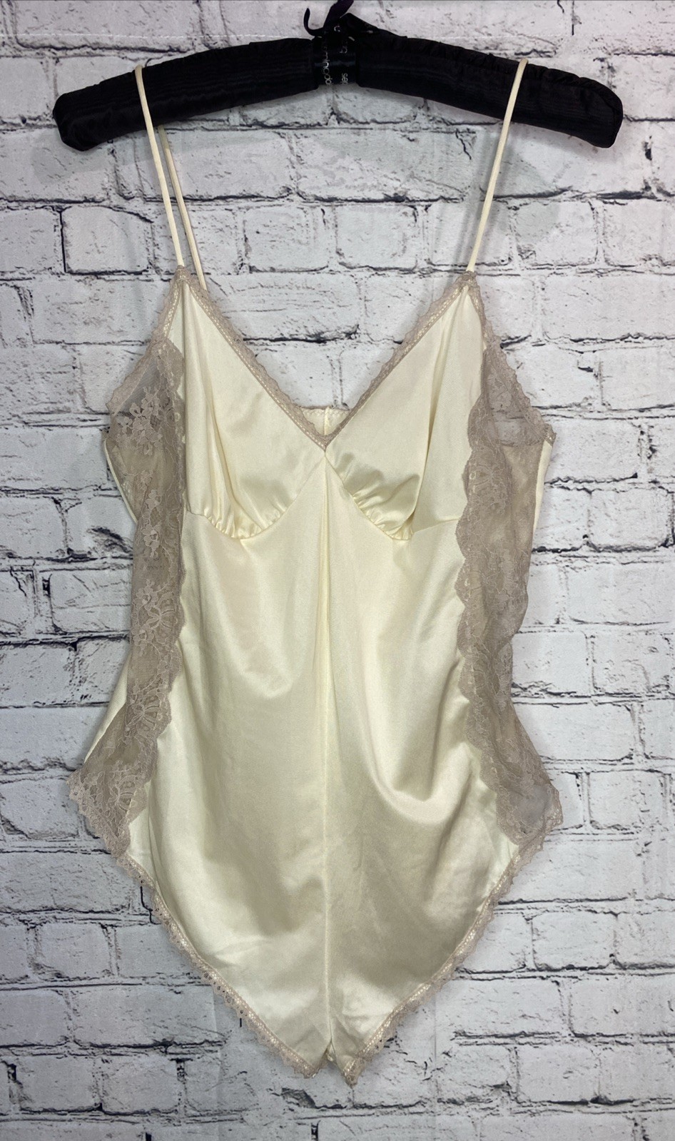Vtg JCPenney Nylon Cream Lace Bodysuit Lingerie Teddy Snap Pinup Large