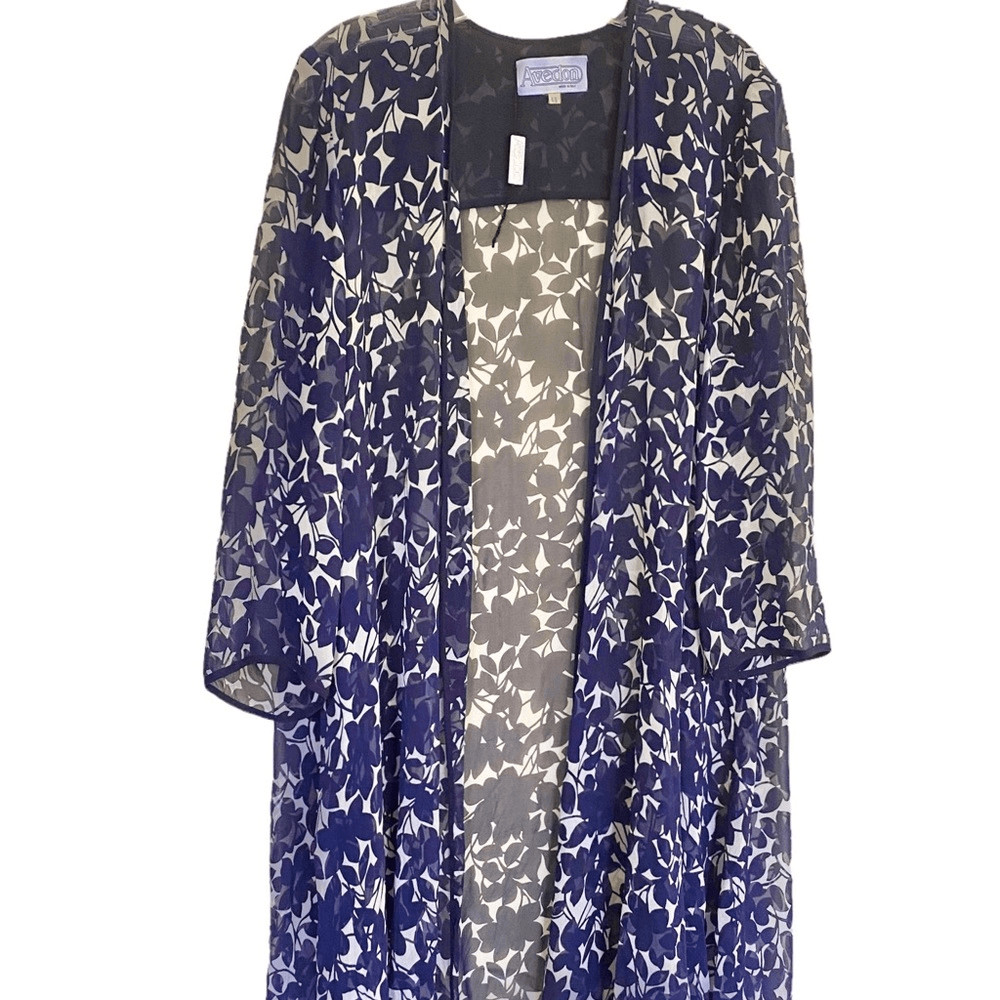 Avedon Italian Floral Sheer 3/4 Sleeve Open Front Dress Sz 46/ 14