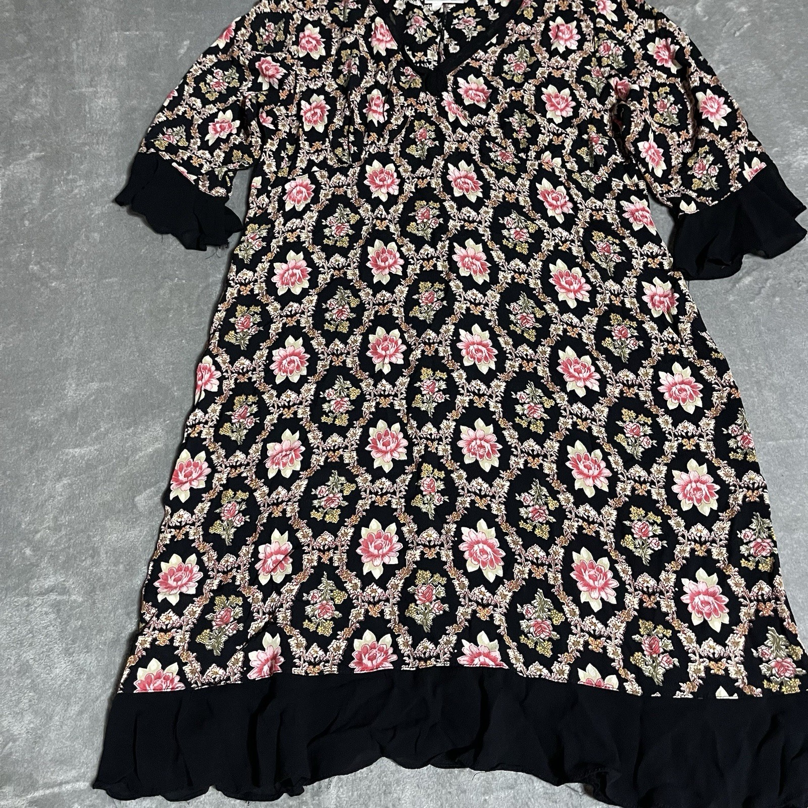 Vintage 80s ZOE California Dress Womens Large Madi Floral Prairie Ruffle Boho