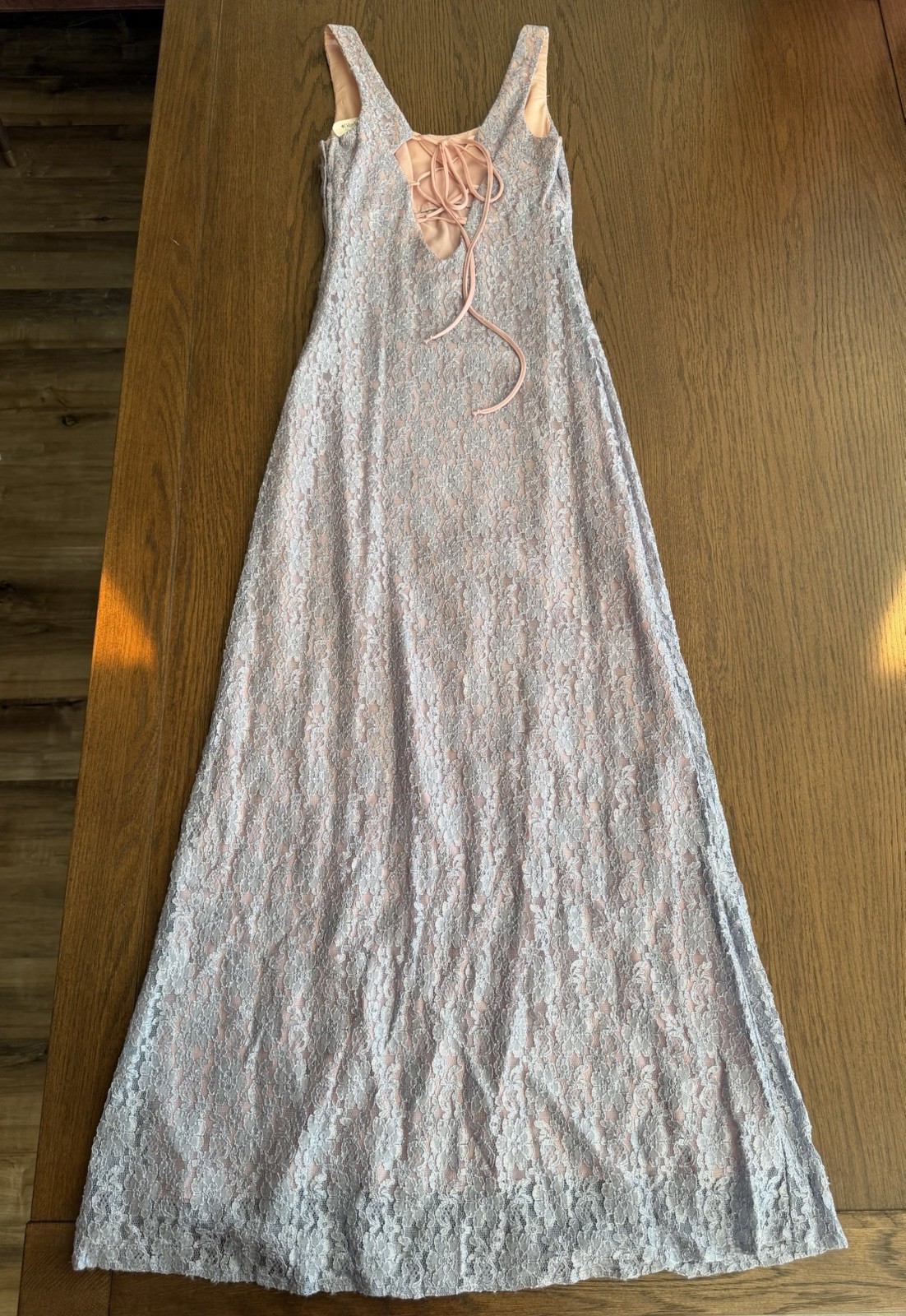 Vintage Roberta Formal Lace Dress in Light Blue and Light Pink Size 3/4