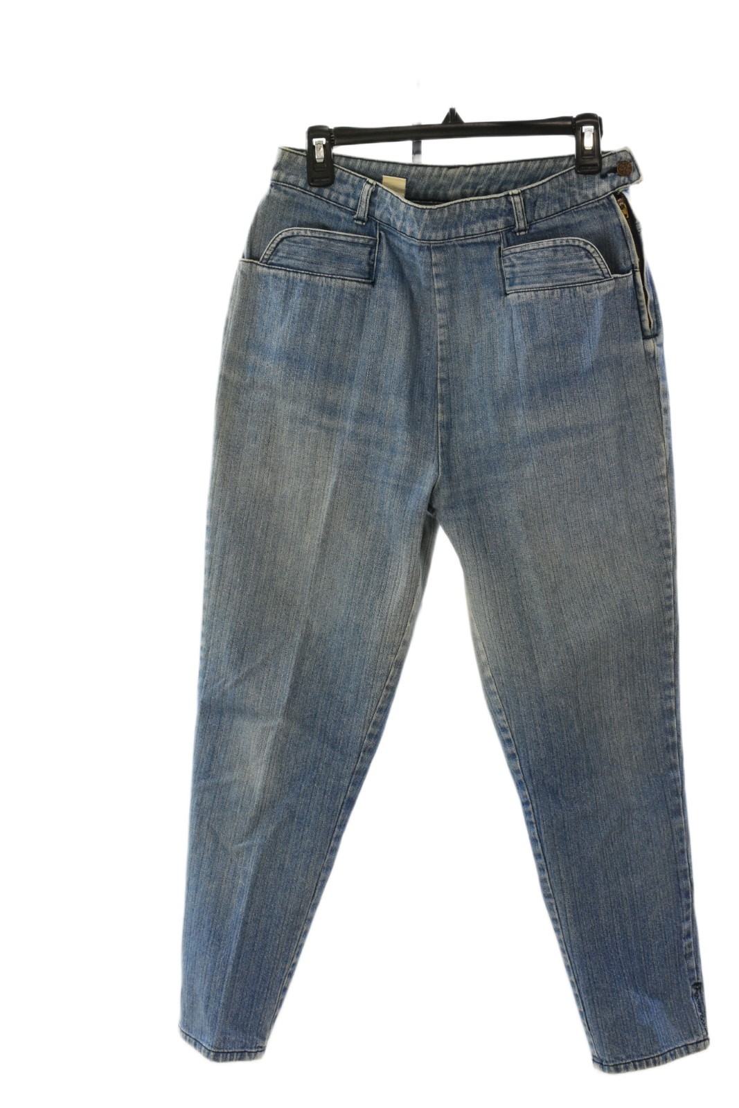 80s Vintage Women Denim Jeans Size 8 High Waist Side Closure Zip Tapered Leg