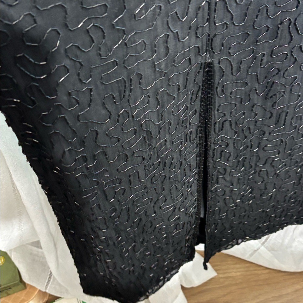 Vtg long PM Laurence Kazar Black Dress with Gold, Silver, and Pearls Party