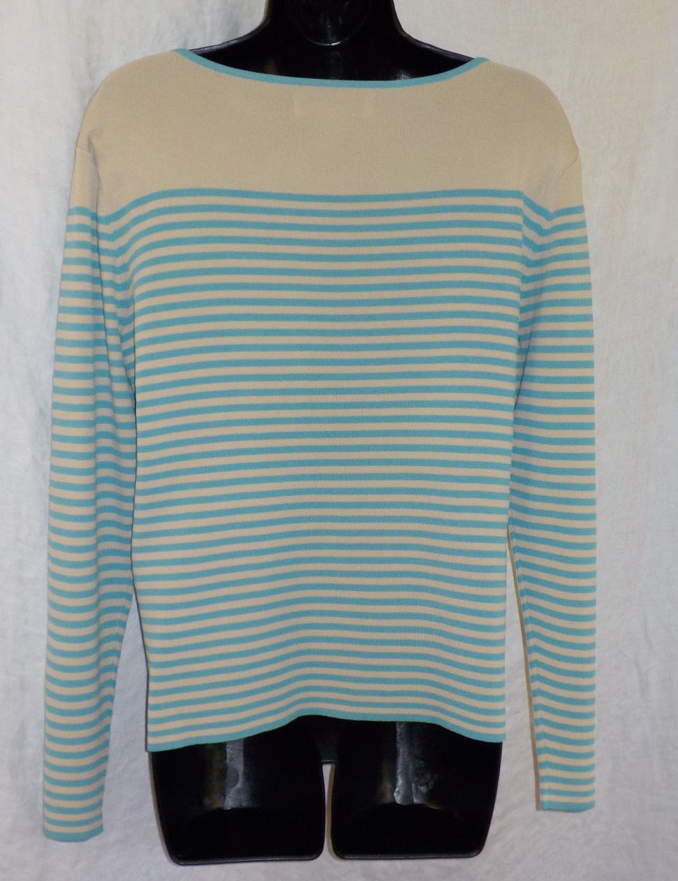 Vintage Pursuits ltd. Knit Top Size L NWT Blue Stripe Rayon Blend Long Sleeves