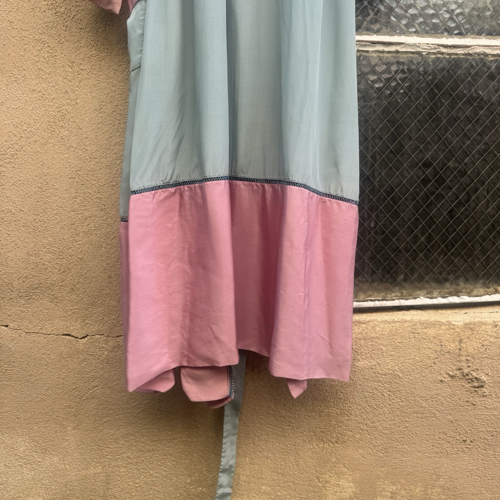 Antique 1920s Cotton Candy Blue & Pink Silk Robe Dress Coat Lounge Vintage